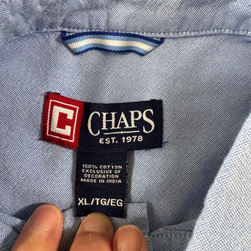 Chaps Coastland Wash Men XL Lot 2 Oxford Cotton Striped Blue White Soild Blue - Picture 10 of 12